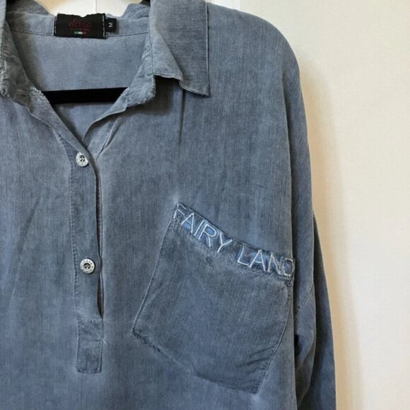 Elissia Fairyland Cotton Blend Washed Denim Look Oversize Popover Shirt - Picture 3 of 6